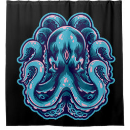 Blauwe roze hoek onder de Zee octopus Douchegordijn