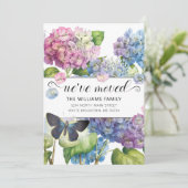 blauwe roze hydrangea Floral Butterfly Moving Aankondiging (Staand voorkant)