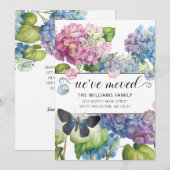 blauwe roze hydrangea Floral Butterfly Moving Aankondiging (Voorkant / Achterkant)
