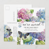  blauwe roze hydrangea Floral Butterfly Moving Aankondigingskaart (Voorkant / Achterkant)