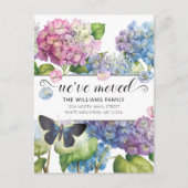 blauwe roze hydrangea Floral Butterfly Moving Aankondigingskaart (Voorkant)