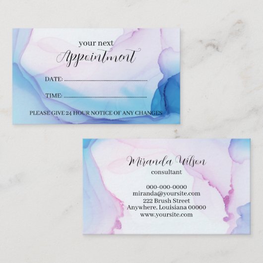 Blauwe & Roze Inkt Professionele Afspraakkaart Visitekaartje (Voorkant / Achterkant)