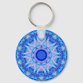 Blauwe roze Kaleidoscoop Sleutelhanger (Voorkant)