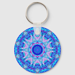 Blauwe roze Kaleidoscoop Sleutelhanger
