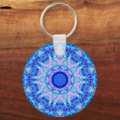 Blauwe roze Kaleidoscoop Sleutelhanger (Voorkant)