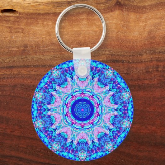Blauwe roze Kaleidoscoop Sleutelhanger (Voorkant)
