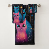 Blauwe Roze katten Bad Handdoek (Insitu)