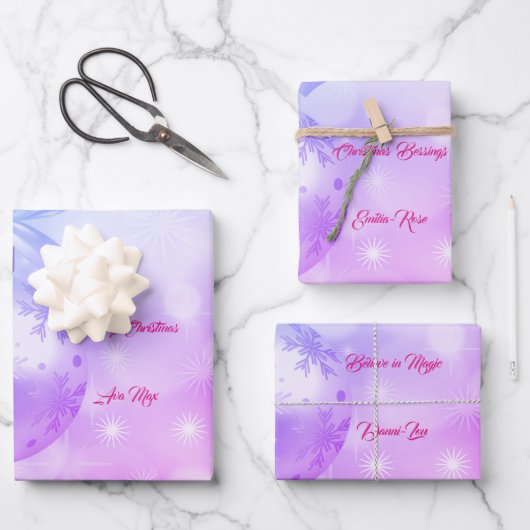 Blauwe roze kerstavond vakantiezegeningen inpakpapier vel (Voorkant)