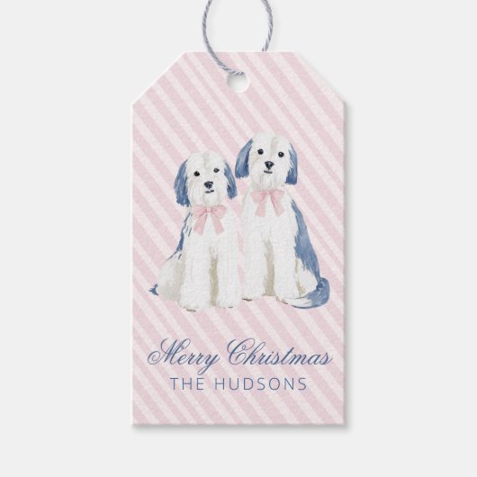 Blauwe & Roze Kersthonden Cadeaulabel (Voorkant)