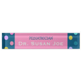 Blauwe roze kinderarts noemt bord kleurrijke stipp naambordje (Voorkant)