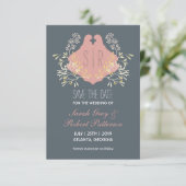 Blauwe roze langwerpige bruiloft slaat de datum o save the date (Staand voorkant)