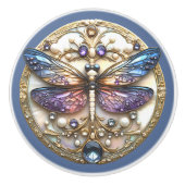 Blauwe Roze Libelle Parels Edelstenen Keramische Knop (Voorkant)