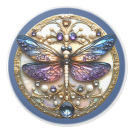 Blauwe Roze Libelle Parels Edelstenen Keramische Knop