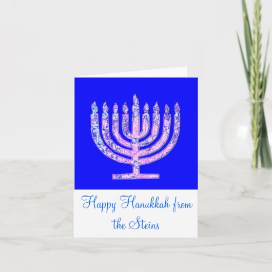 Blauwe Roze Menorah 4Henry Feestdagen Kaart (Voorkant)