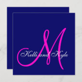 Blauwe roze Monogram Weddenschappen Kaart (Voorkant / Achterkant)