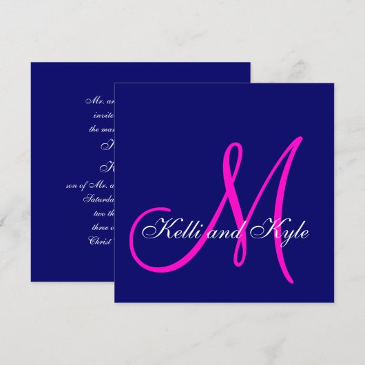 Blauwe roze Monogram Weddenschappen Kaart (Voorkant / Achterkant)