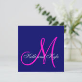 Blauwe roze Monogram Weddenschappen Kaart (Staand voorkant)