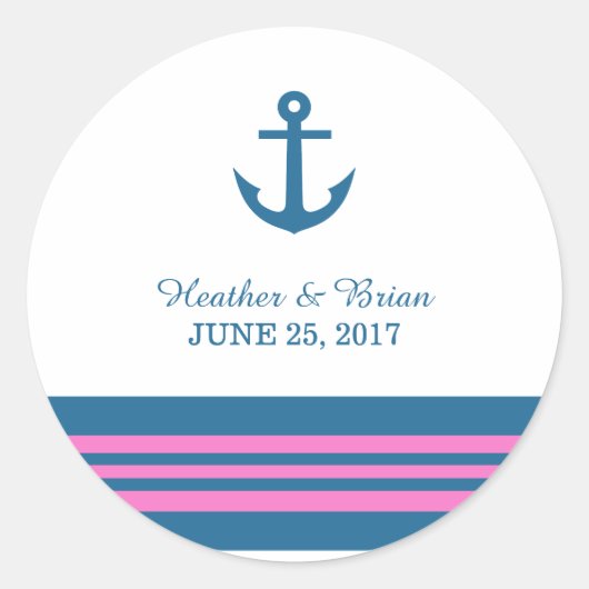 Blauwe roze Nautical Anchor Wedding Stickers (Voorkant)