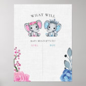 Blauwe & Roze Olifant Geslacht onthullen Stembord Poster (Voorkant)