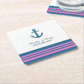 Blauwe roze Onderzetters voor anker bruiloft (Schuin)