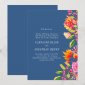 Blauwe roze Oranje Waterverf Floral Formal Wedding Kaart (Voorkant / Achterkant)