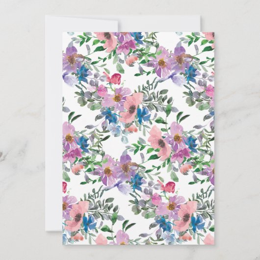 Blauwe roze Paarse Floral Sweet 16 Birthday Party Kaart (Achterkant)