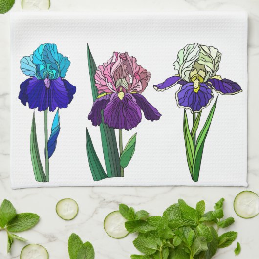 Blauwe, roze, Paarse irissen Theedoek (Gevouwen)