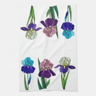 Blauwe, roze, Paarse irissen Theedoek