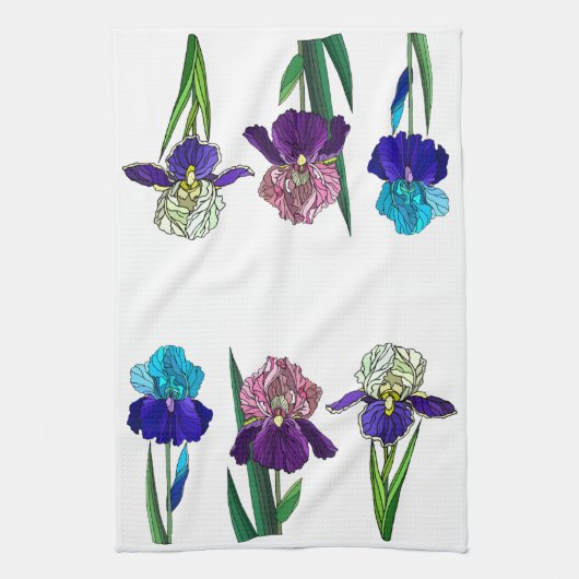 Blauwe, roze, Paarse irissen Theedoek (Verticaal)