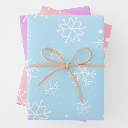 Blauwe roze Paarse witte sneeuwvlokken Inpakpapier Vel (In situ)