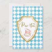 Blauwe roze par-tea Tea Party Birthday Invitation Kaart (Achterkant)