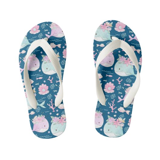 Blauwe roze platte walvissen kinder teenslippers (Voetbed)