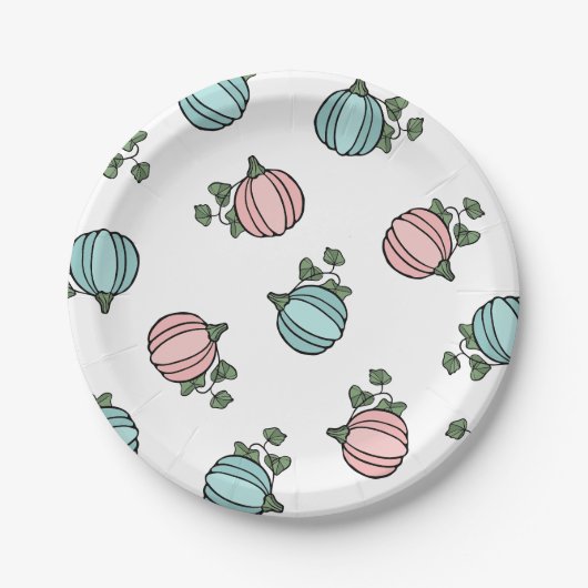 Blauwe & Roze Pompoenen Geslacht onthullen Party Papieren Bordje (Voorkant)