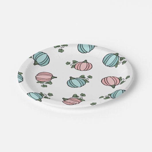 Blauwe & Roze Pompoenen Geslacht onthullen Party Papieren Bordje (Gekanteld)