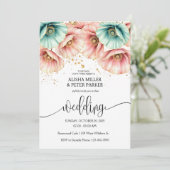 Blauwe & Roze Poppy Waterverf Uitnodiging (Staand voorkant)