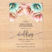 Blauwe & Roze Poppy Waterverf Uitnodiging (Voorkant)