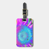 Blauwe roze retro funky sunflower foto bagagelabel (Voorkant verticaal)
