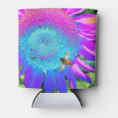 Blauwe roze retro funky sunflower foto blikjeskoeler (Voorkant)