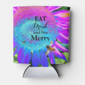 Blauwe roze retro funky sunflower foto blikjeskoeler (Voorkant)