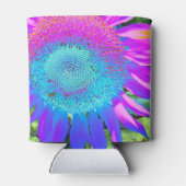 Blauwe roze retro funky sunflower foto blikjeskoeler (Achterkant)