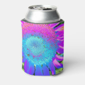 Blauwe roze retro funky sunflower foto blikjeskoeler (Blikje Achterkant)