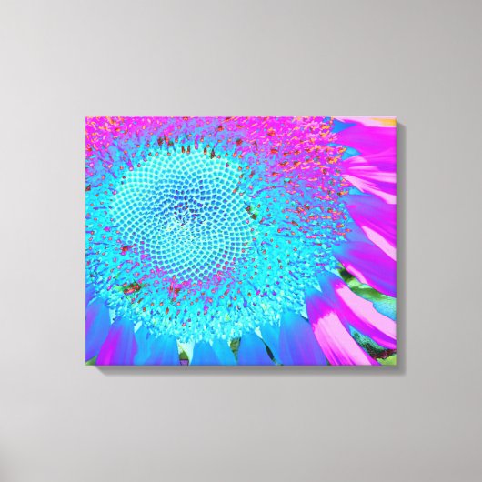 Blauwe roze retro funky sunflower foto canvas afdruk (Voorkant)