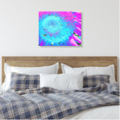 Blauwe roze retro funky sunflower foto canvas afdruk (Insitu (Slaapkamer))