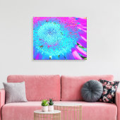 Blauwe roze retro funky sunflower foto canvas afdruk (Insitu (Woonkamer))