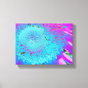 Blauwe roze retro funky sunflower foto canvas afdruk