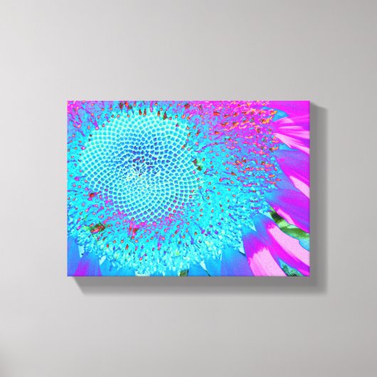 Blauwe roze retro funky sunflower foto canvas afdruk (Voorkant)