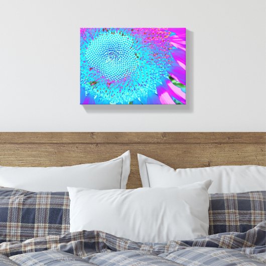 Blauwe roze retro funky sunflower foto canvas afdruk (Insitu (Slaapkamer))