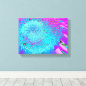 Blauwe roze retro funky sunflower foto canvas afdruk (Insitu (Houten vloer))