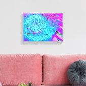 Blauwe roze retro funky sunflower foto canvas afdruk (Insitu (Woonkamer))