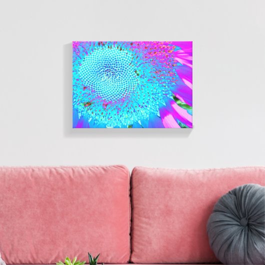 Blauwe roze retro funky sunflower foto canvas afdruk (Insitu (Woonkamer))